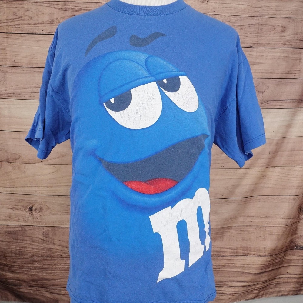 Vintage M&M's Big Print Blue y2k 00S AOP T-shirt Novelty Tee
